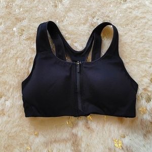 Nike sports bra black white front zip size small